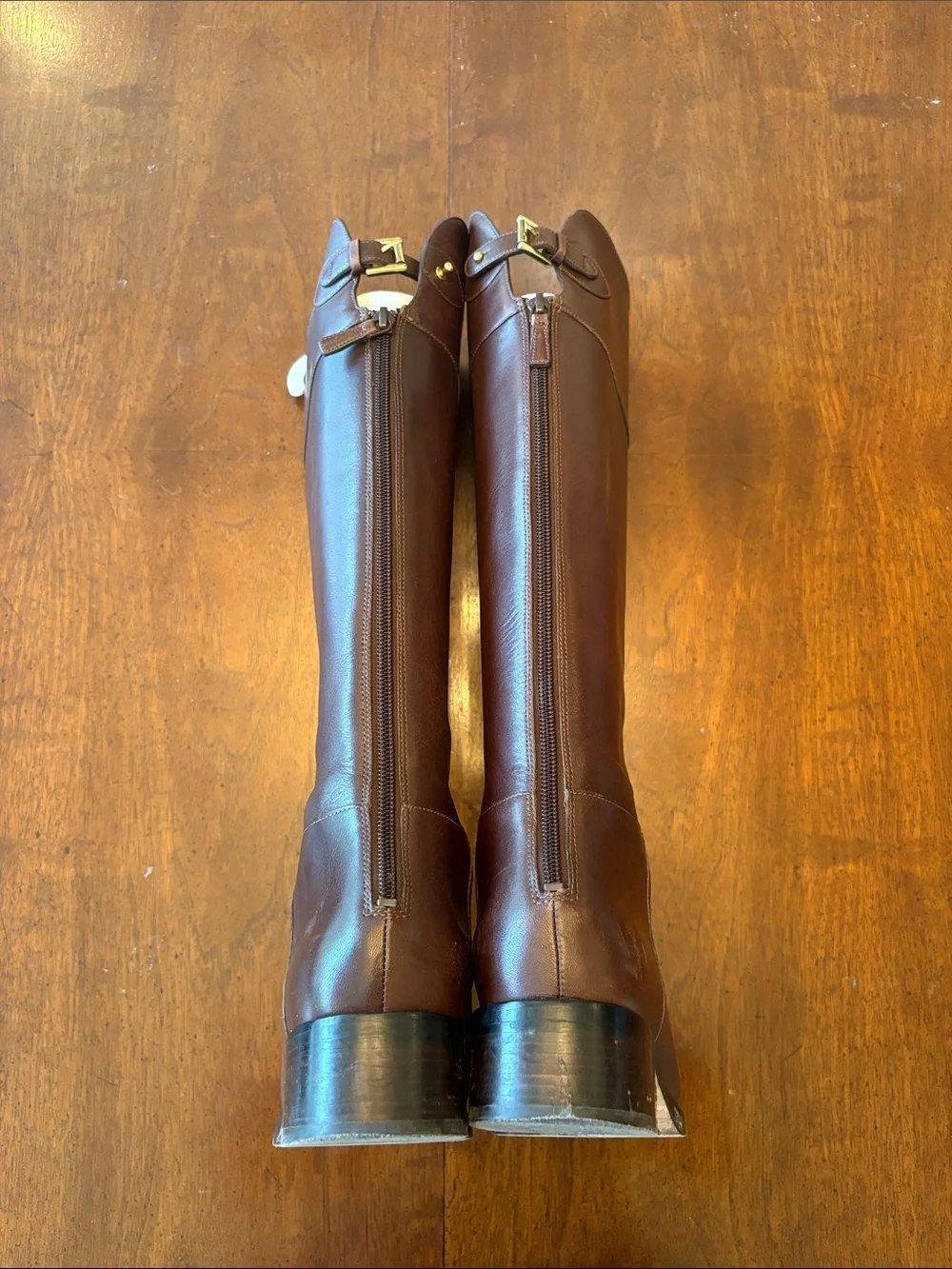 Tall Brown Leather Riding Boots with Buckle Detail Without Box or Tags